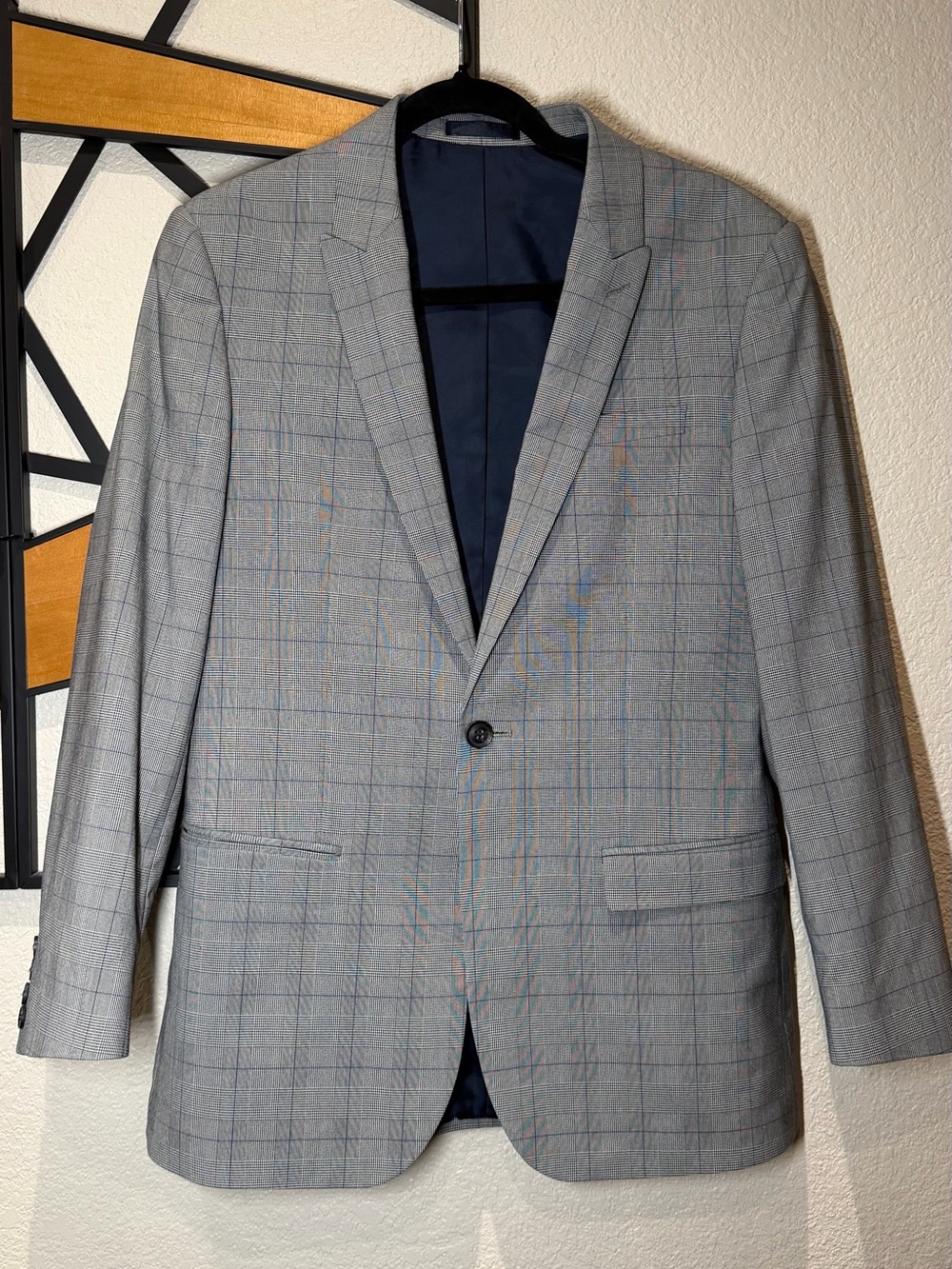 Topman Light Gray Plaid Blazer with Subtle Blue Check